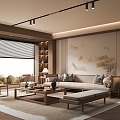 New Chinese Zen Style Home Living Room Song Style Aesthetics Living Room Zen Style Living Room Sofa Coffee Table Combination 3d model