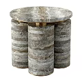 Light Colored Round Coffee Table With Textured Stone Top And Cylindrical Supports 3d model