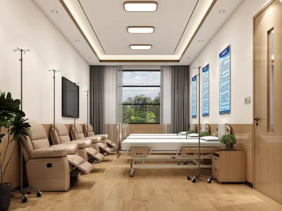 Modern Hospital Outpatient Clinic Interior With Infusion Chairs Medical Beds And Green Plant 3d model