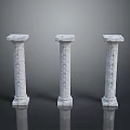 Three Classical Carved Marble Columns With Intricate Details As Architectural Elements
