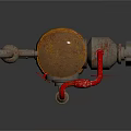 Industrial Mechanical Equipment With Rusted Metal Vessel Red Pipes And Valves