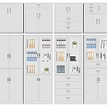 White Office Storage Cabinets With Drawers Folders Books And Small Plants