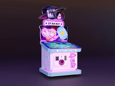 Vibrant Pink Blue Arcade Game Machine with STAR RIVAL Theme and Cartoon Design 3d model