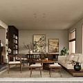 Traditional Living Room Interior Design With Piano Bookshelf Paintings Sofa And Coffee Table