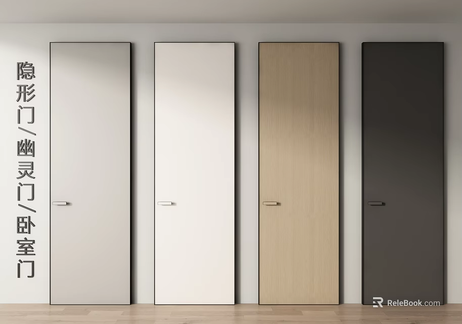 Modern Hinged Ghost Doors For Bedroom With Invisible Design And Multiple Colors 3d model 