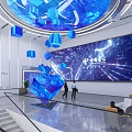 China Telecom Lobby Interior With Large Digital Screen And Blue Decorative Installation 3d model