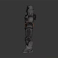 Mechanical Robot Character 3D Model With Metallic Gray Body And Orange Accents Standing Pose