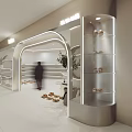 Modern Fashion Store Interior With Neon Lighting Arched Entrance And Shoe Displays