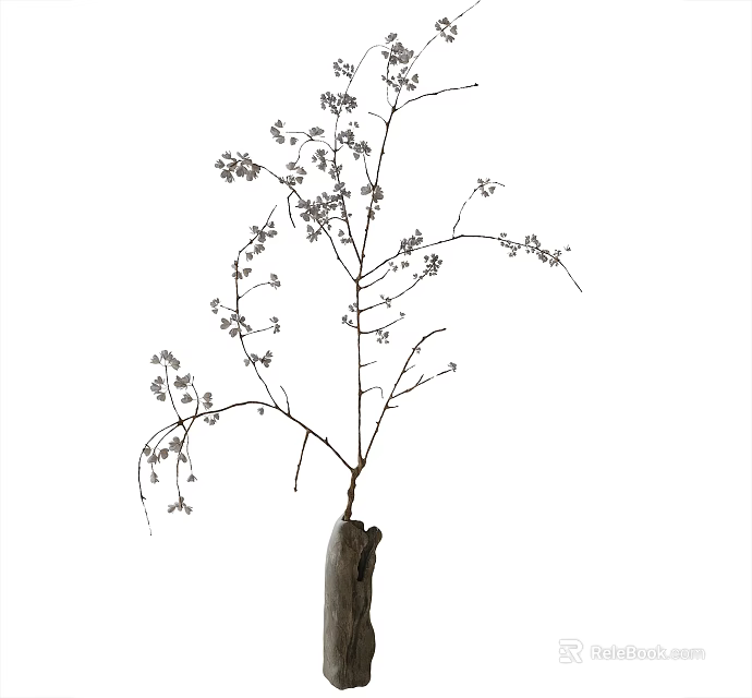 Tree Trunk Shaped Vase With Small Flower Branches For Interior Decoration 3d model
