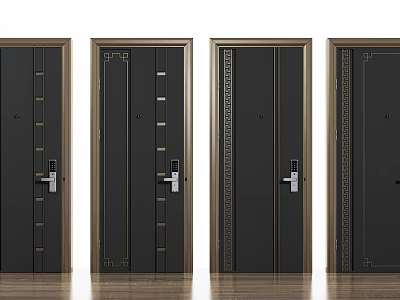 Modern Security Doors with Various Designs Decorative Metal Lines and Secure Locks 3d model