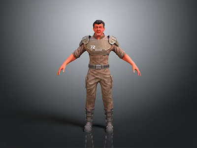 Game And Movie Character In Brown Uniform With Number 72 Standing Military Style Pose 3d model