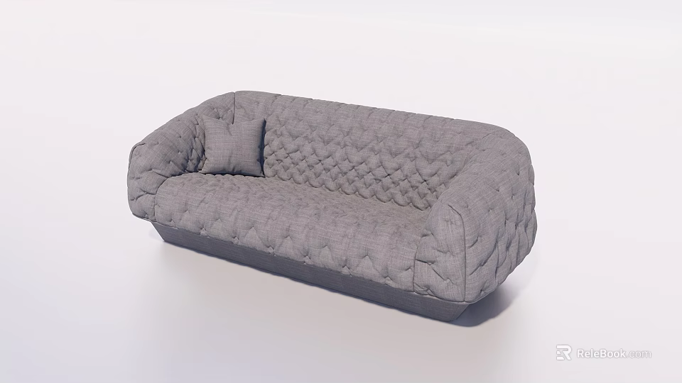 Gray Tufted Fabric Sectional Sofa With Modern Design And Plush Seating 3d model