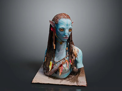 Game Movie Character Bust Sculpture With Blue Skin Braided Hair And Ornaments 3d model