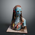 Game Movie Character Bust Sculpture With Blue Skin Braided Hair And Ornaments