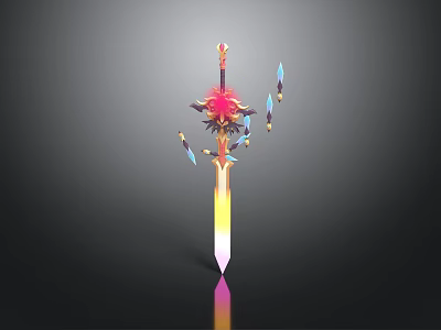 Decorative Fantasy Sword With Floral Top Glowing Shards And Gradient Blade 3d model