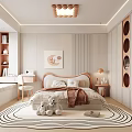 Cozy Kids Room Interior With Soft Bed Stuffed Toys Circular Rug And Window Seat