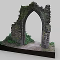 Ancient Stone Ruin Entrance Gate With Moss Covered Walls And Green Plants Model