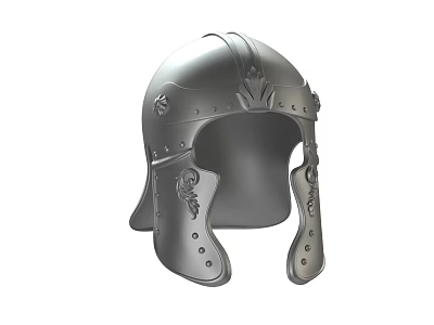 Medieval Metal Helmet With Ornate Carvings And Decorative Cheek Guards 3d model