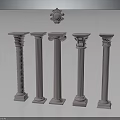 Classical Columns With Various Decorative Designs And Circular Ornaments For Architectural Elements