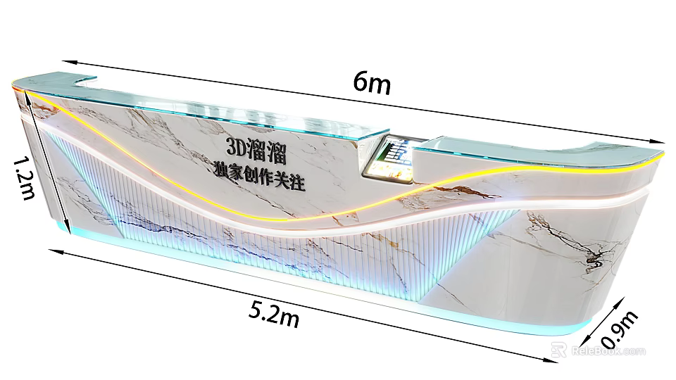 3D Modeled Reception Desk with Marble Surface and LED Lighting Dimensions 6m by 5.2m 3d model 