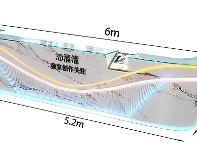 3D Modeled Reception Desk with Marble Surface and LED Lighting Dimensions 6m by 5.2m 3d model