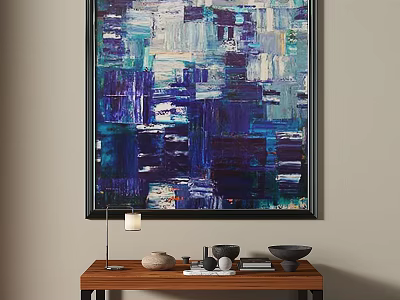 Modern Abstract Painting With Blue Purple White Textured Geometric Blocks Hanging On Wall 3d model