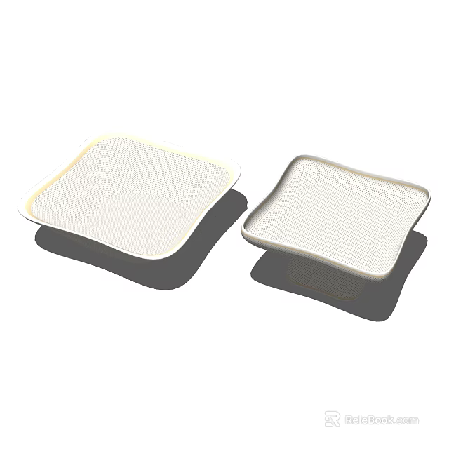 White Textured Square Dinnerware Set Two Piece For Dining Table 3d model