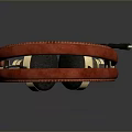 Premium Computer Headphones With Red Leather Headband Golden Ear Cups Metal Components And Microphone