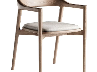 Modern Wooden Dining Chair with Upholstered Gray Seat and Light Wood Frame Design 3d model