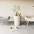 Modern Gray And Beige Upholstered Sofa Stools With Side Table Green Plant And Floor Lamp On Rug