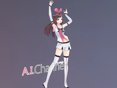 AI Chan Game Movie Character With Brown Hair Rabbit Ear Headband And Dancing Pose 3d model