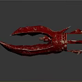 Red Claw Shaped 3D Model With Textured Surface On Gray Background