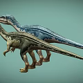 Realistic 3D Two Dinosaurs With Blue Green Skin On Pale Green Background