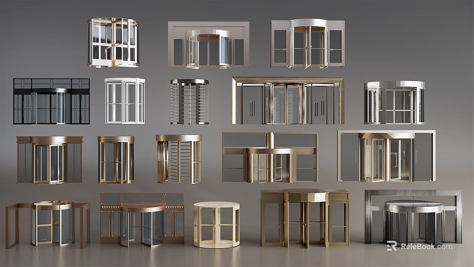 Various Modern Door Designs With Glass Panels And Metal Frames Collection 3d model 