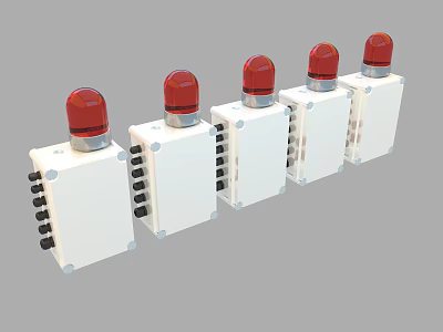 Industrial Warning Equipment With White Casing And Red Alert Lights In Row 3d model