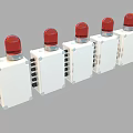 Industrial Warning Equipment With White Casing And Red Alert Lights In Row