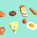 Fresh Breakfast Food Selection Including Pancakes Waffles Croissant Donut And Egg