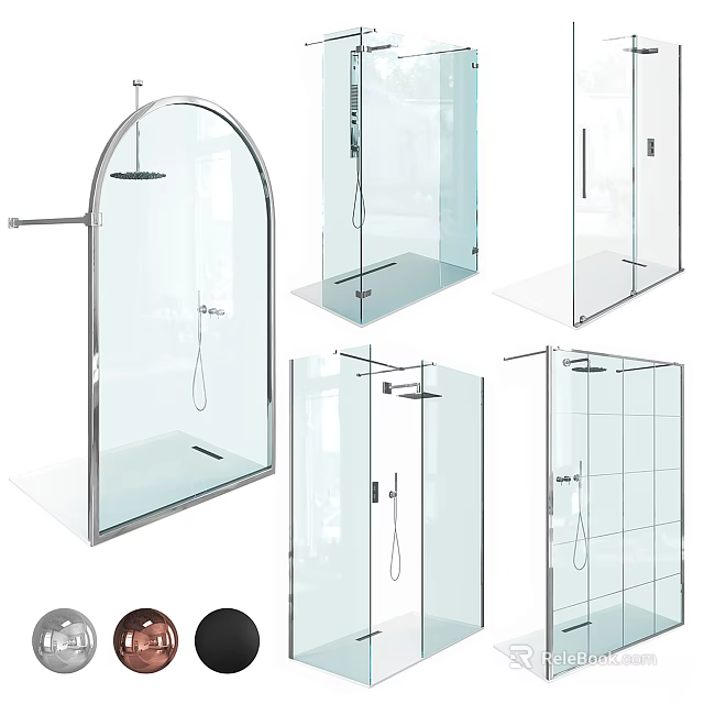 Sleek Modern Shower Head With Frameless Glass Enclosure And Chrome Fixture Design 3d model 