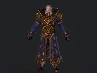 Game Movie Fantasy Character With White Long Hair Ornate Gold Blue Robe And Red Gemstone 3d model