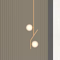 Modern Minimalist Chandelier With Two Round Bulbs And Golden Frame On Dark Vertical Striped Wall