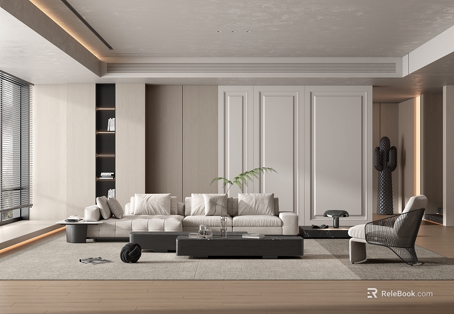 Modern Living Room Interior With White Sofa Coffee Table And Accent Chair 3d model 