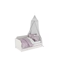 White Canopy Kids Bed With Green Tassel Trim Pink Bedding And Pillows Drawer