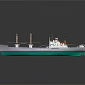White and Green Cargo Ship With Upper Structure And Deck Equipment 3d model