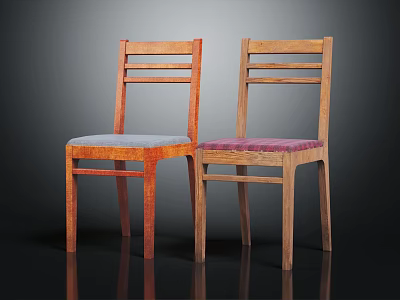 Stylish Wooden Chairs With Backrests And Upholstered Seats In Different Colors 3d model