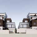 Modern Townhouse Exterior Design With Wooden Stone Facade Large Windows And Courtyard Green Plants
