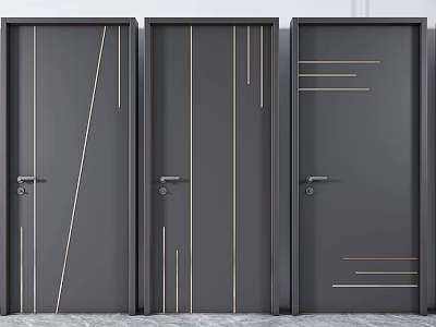 Modern Black Hinged Doors with Gold Line Decorations for Contemporary Home Interiors 3d model