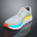 Stylish Gray Sports Sneakers With Mesh Upper And Wavy Orange Yellow Blue Accent Sole