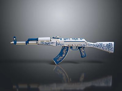 Artistic Decorative Rifle With Blue And White Floral Pattern Design 3d model