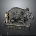 Miniature Human Figure Standing By Triceratops Prorsus Marsh Model On Base With Nameplate