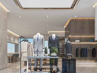 Elegant Men's Clothing Store Interior With Suits Mannequins And Apparel Displays 3d model